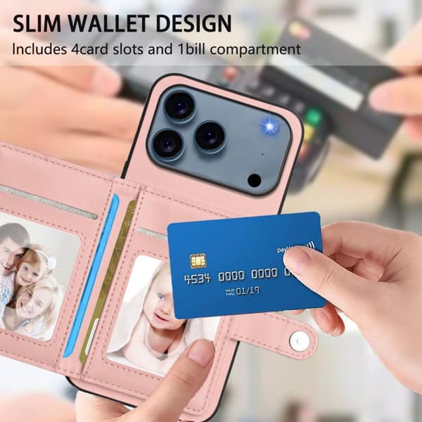 iPhone 18 Pro Max / iPhone 17 Pro Max Skal med RFID-skydd och kortfack Rosa