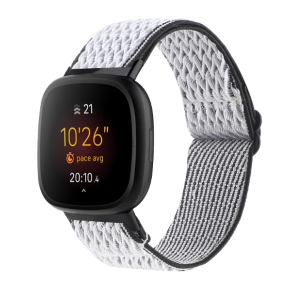För Fitbit Versa 4 / Sense 2 Universal Wave Nylon Watch Band White Black
