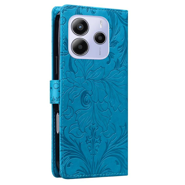 Redmi Note 14 5G - Prägad Blommönster Läderfodral Blå