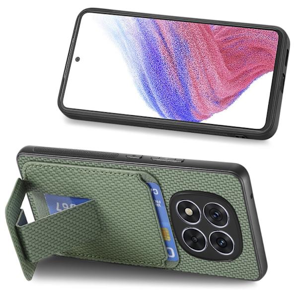Redmi Note 14 Pro 5G - Kolfiber Kortfodral med Fällbart Ställ Grön