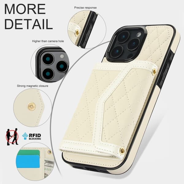 iPhone 16 Pro Max Skal med Splicing Rhombic Textur och Lång Lanyard Beige