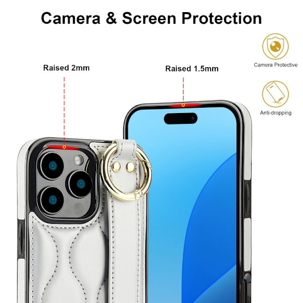 iPhone 16 Pro Skal med Handledsrem - Non-slip Full Coverage PU Skydd Silver