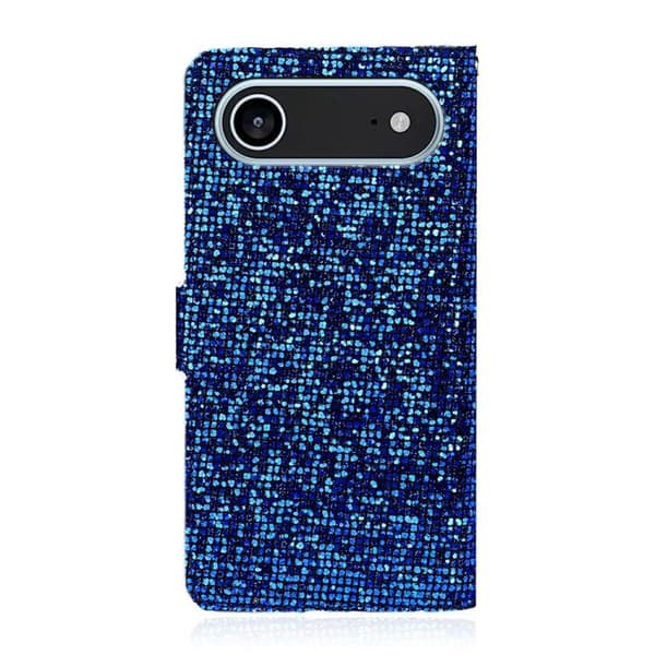 iPhone 17 Air Skal läderfodral med glittrande pulver Blå