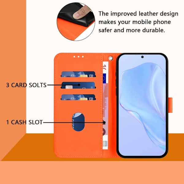 Samsung Galaxy S22+ 5G Skal i läder med lanyard, solid färg Orange