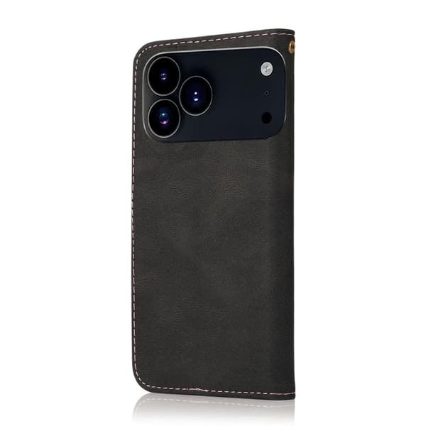 iPhone 18 Pro Max / iPhone 17 Pro Max Skal läderfodral - tvåfärgad sömnad Svart roséguld