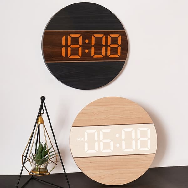 G218B Trä Vardagsrum Digital Display Klocka Heminredning Väggklocka (Svart)