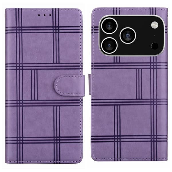 iPhone 18 Pro Max / iPhone 17 Pro Max Skal läderfodral - präglat rutmönster Purpur