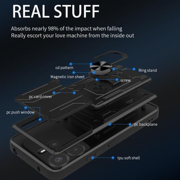 Redmi Note 14 4G - Sliding Camshield TPU+PC Mobilskal med Kortfack Blå