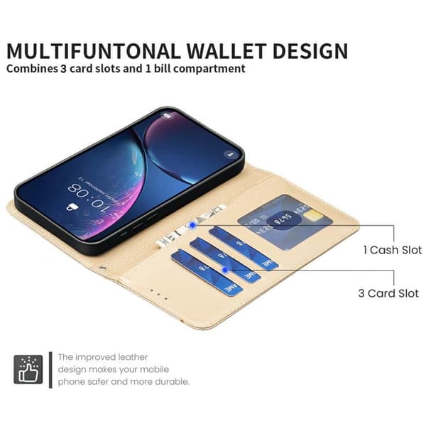 iPhone 18 Pro Max / iPhone 17 Pro Max Skal läderfodral med fyrklöverprägling Guld