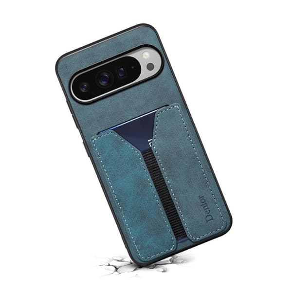 för Pixel 10 Pro XL Skal med Denior D07 DV Elastisk Kortfack PU Baksida Blå