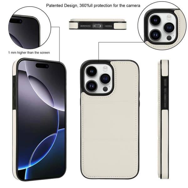 iPhone 16 Pro Max Tri-fold Fodral med Kortfack - Läder Skal Vit