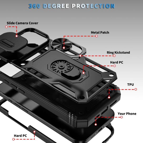 iPhone 17 Skal med Sliding Camshield TPU + PC och Hållare Svart