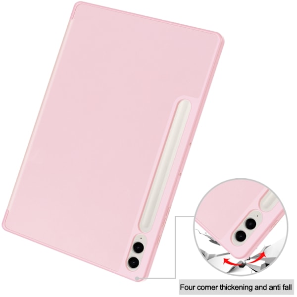 Samsung Galaxy Tab S9 FE+/S10+ Skal i TPU Smart Läder med Penna Fack - 3-Faldig Ren Färg Rosa