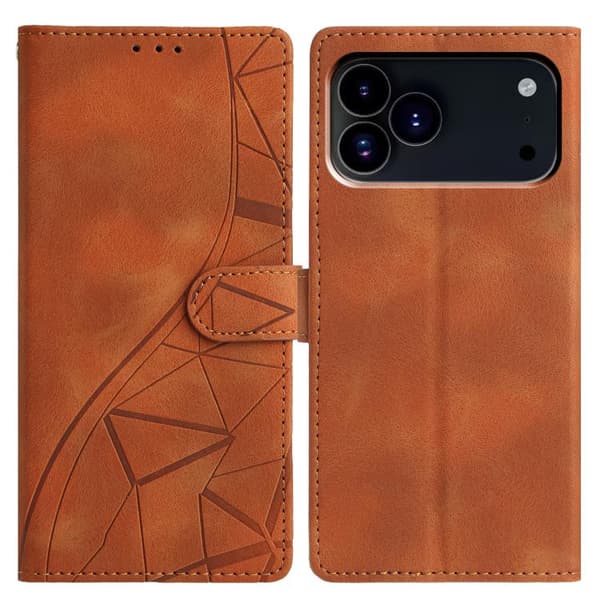 iPhone 18 Pro / iPhone 17 Pro Trianglar Prägling Skal Läderfodral Brun