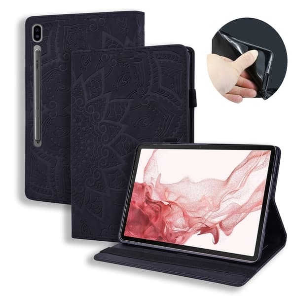 Samsung Galaxy Tab S9 FE Prägad Läderfodral Svart