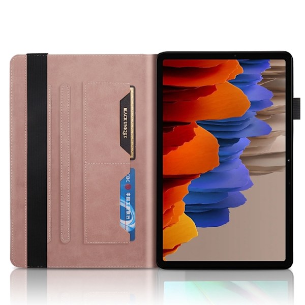 Samsung Galaxy Tab S9+ / S9 FE+ Skal i Läder - Life Tree Series Horisontell Flip Roséguld