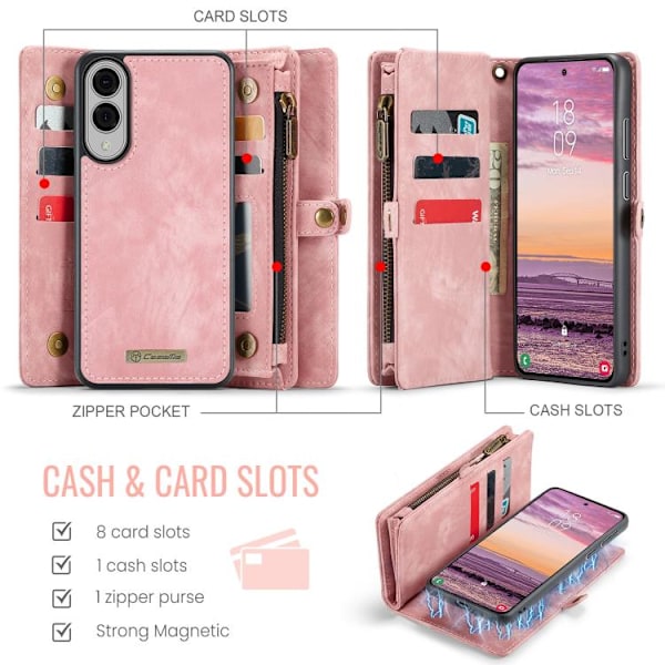 Samsung Galaxy S25 Edge 5G Skal CaseMe 008 Avtagbar Multifunktionell Läder Rosa