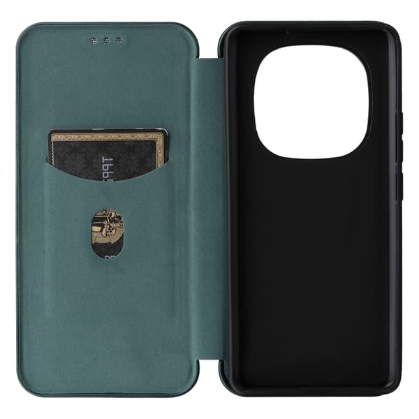 Redmi Note 14 Pro 4G Global - Flip Läderfodral med Kolfibertextur Grön