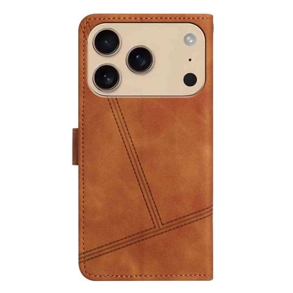 iPhone 18 Pro / iPhone 17 Pro Skal läderfodral med skin-feel sömnad Brun