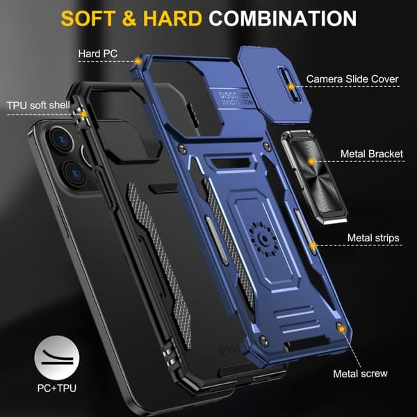 iPhone 16 Pro Skal med Armor PC + TPU Kameraskydd Marinblå