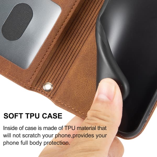 iPhone 16 Pro Embossed Stripes Skal Läder Fodral Brun