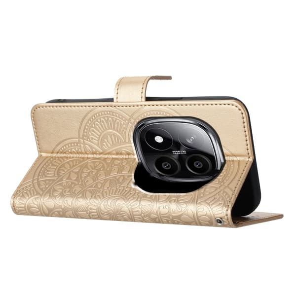 Redmi Note 14 Pro 5G - Blomsterpräglat Läderfodral Guld