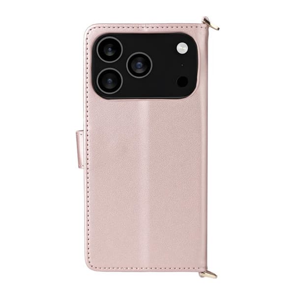 iPhone 18 Pro Max / iPhone 17 Pro Max Skal Läderfodral med Multifunktionella 6-Kortsplatser och Handledsrem Rosa