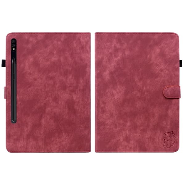 Samsung Galaxy Tab S7/S8 Tigermönster Flip Läderfodral Röd