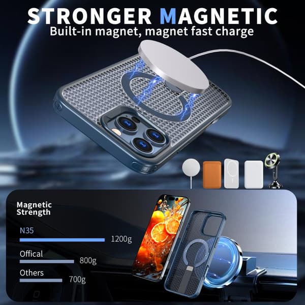 iPhone 16 Pro Max Honeycomb Kylning MagSafe Skal Blå