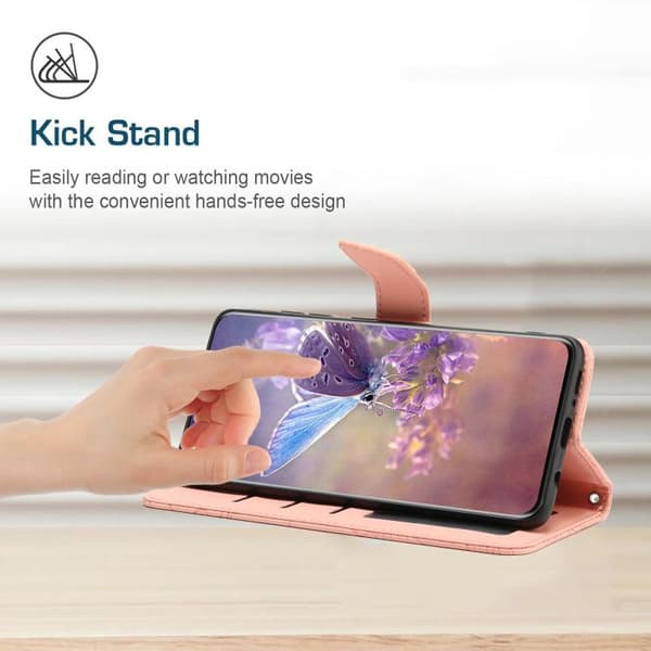 iPhone 18 Pro Max / iPhone 17 Pro Max Skal läderfodral med fjärilsprägling och flip-design Rosa
