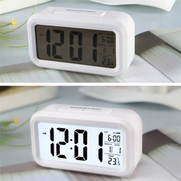 Temperaturtyp Lazy Snooze Alarm Mute Bakgrundsbelyst Elektronisk Klocka (Vit)