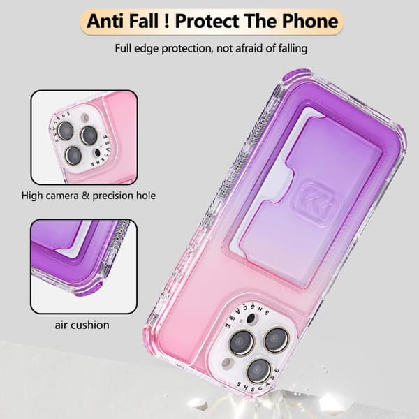 iPhone 16 Pro Max Gradient Färg TPU + PC Kortfack Fullt Skydd Skal Rosa Blå