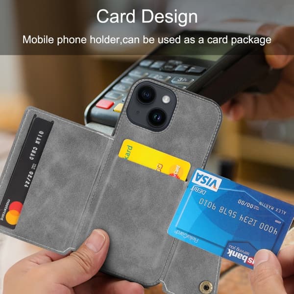 iPhone 16 Pro Skal med Dubbel Spänne och Kortfack PU + TPU Blå
