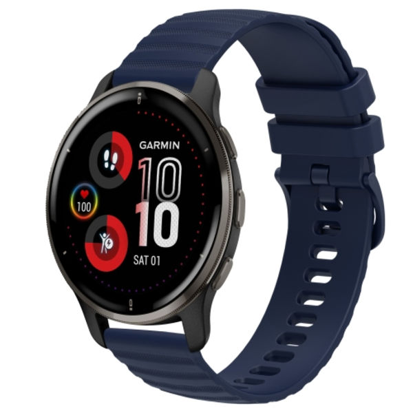 För Garmin Venu 2 Plus 20 mm Wavy Dot Pattern Solid Color Silikon Watch Band Navy Blue