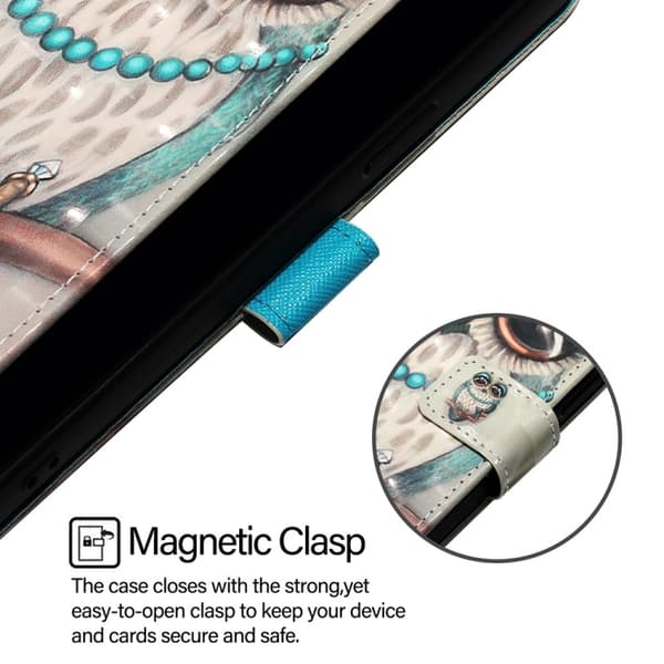 iPhone 16 Pro Max 3D Målning Horisontell Flip Läder Skal - Fodral Gråuggla