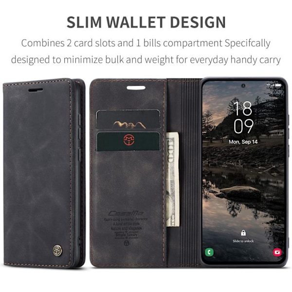 Samsung Galaxy S25 5G Skal CaseMe 013 Multifunktionell Horisontell Flip Läder Svart