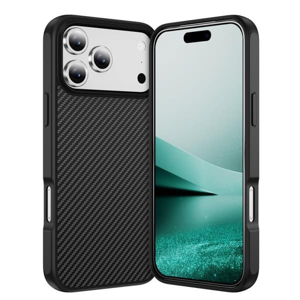 iPhone 18 Pro Max / iPhone 17 Pro Max Skal - kolfibertextur med akryl-TPU-finish Svart