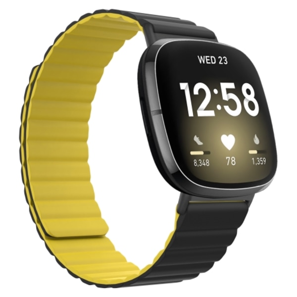 För Fitbit Versa 3 / Sense Universal Magnetic Silicone Watch Band Black Yellow