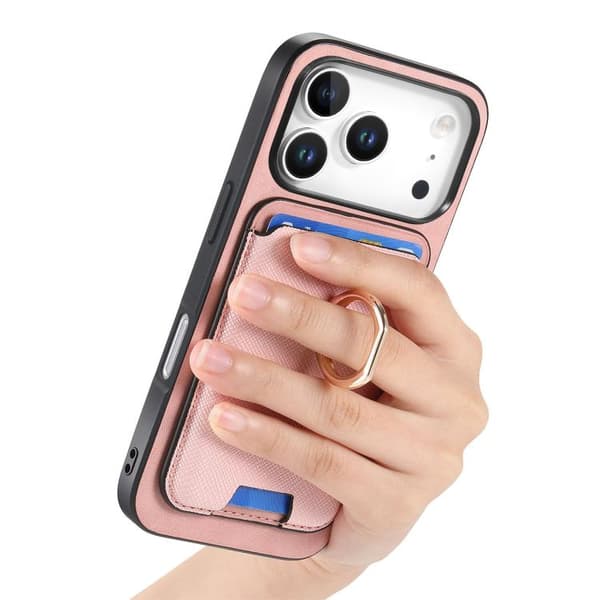 iPhone 18 Pro Max / iPhone 17 Pro Max Retro Cross Läder Kortväska MagSafe Skal Rosa