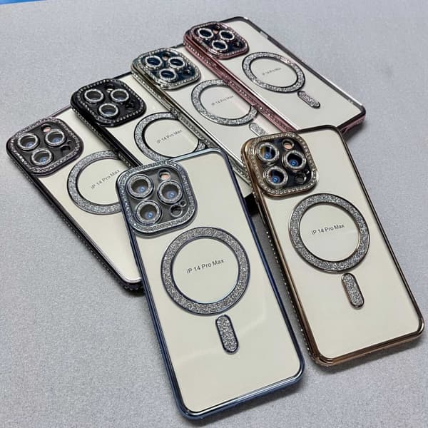 iPhone 16 Pro Max Diamond Platerad MagSafe TPU Skal Silver