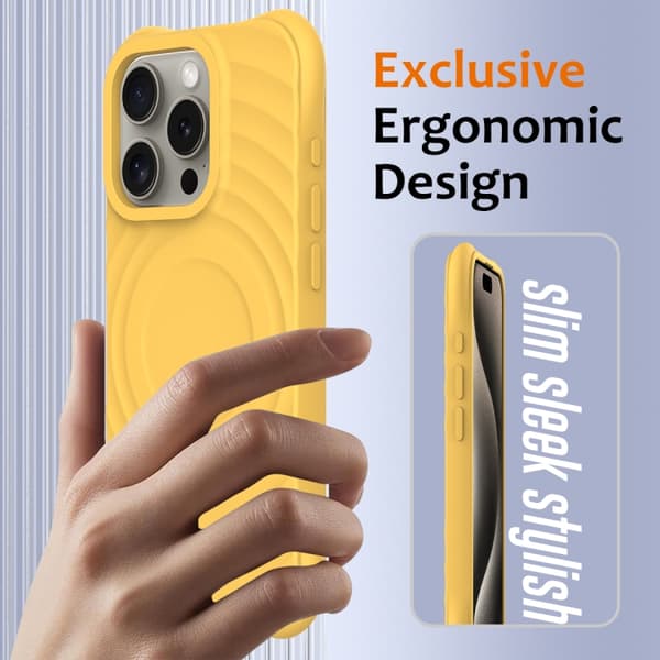 iPhone 16 Pro Max Wave Texture MagSafe Magnetisk Flytande Silikon Skal Gul