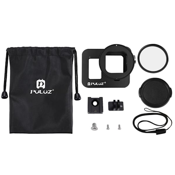 Skyddande hölje i CNC-aluminiumlegering med försäkringsram och 52 mm UV-objektiv för GoPro HERO8 Black