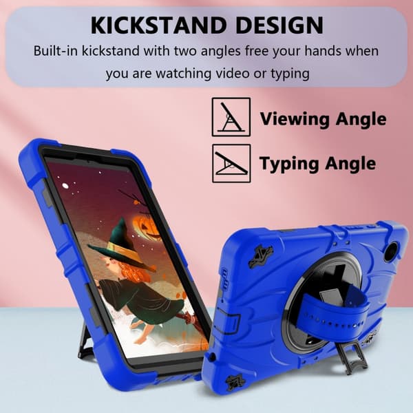 Samsung Galaxy Tab A9 / A11 Bat Hand Grip Ställ Blå Svart