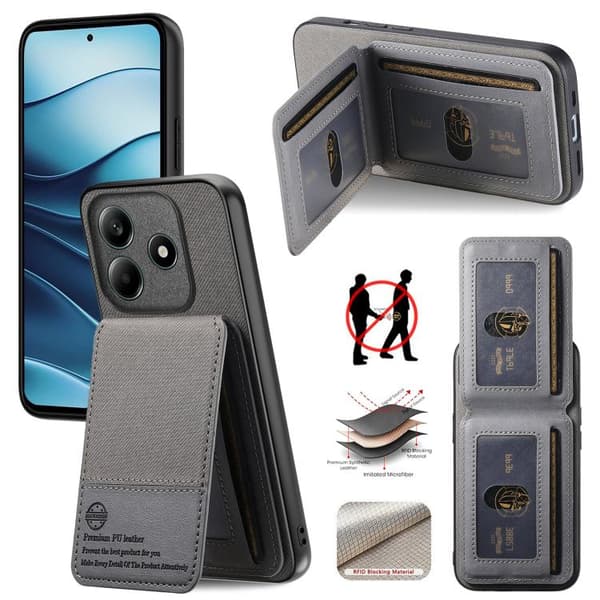 Redmi Note 14 5G - Vertikal Flip RFID Kortväska i Twill Läder Grå