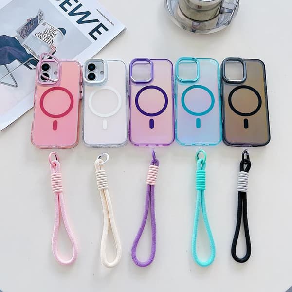 iPhone 17 Skal med Gradient Färgförändring och Hållare / Handledsrem Vit