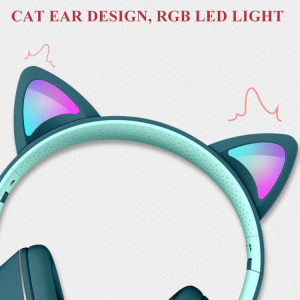 AKZ-022 USB + 3,5 mm port kattöron design hopfällbara LED-headset med mikrofon Ljusblå