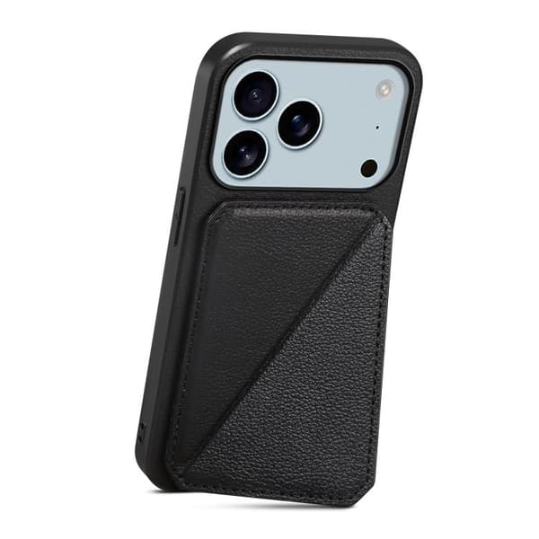 iPhone 18 Pro / iPhone 17 Pro Skal - kalvtextur med dubbla kortfack Svart