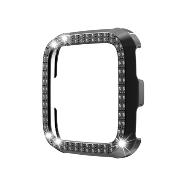 För Fitbit versa / versa lite PC Double-Row Diamond-Encrusted Protective Shell Black