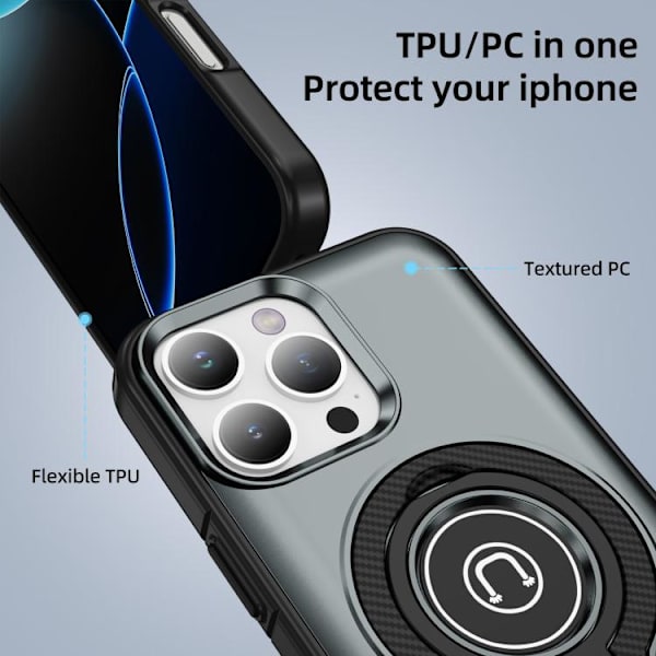 iPhone 16 Pro Ring Holder Magnetisk Skal Grå