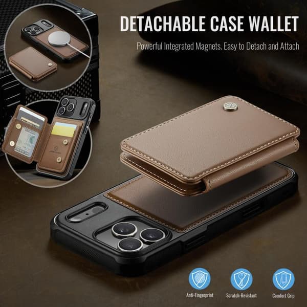 iPhone 18 Pro Max / iPhone 17 Pro Max Skal läderfodral JEEHOOD Business Magnetisk Stil RFID Brun